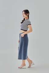 Yasmine Open Back Knit Top in Navy Blue 