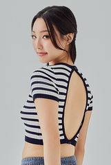 Yasmine Open Back Knit Top in Navy Blue 