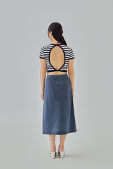 Yasmine Open Back Knit Top in Navy Blue 