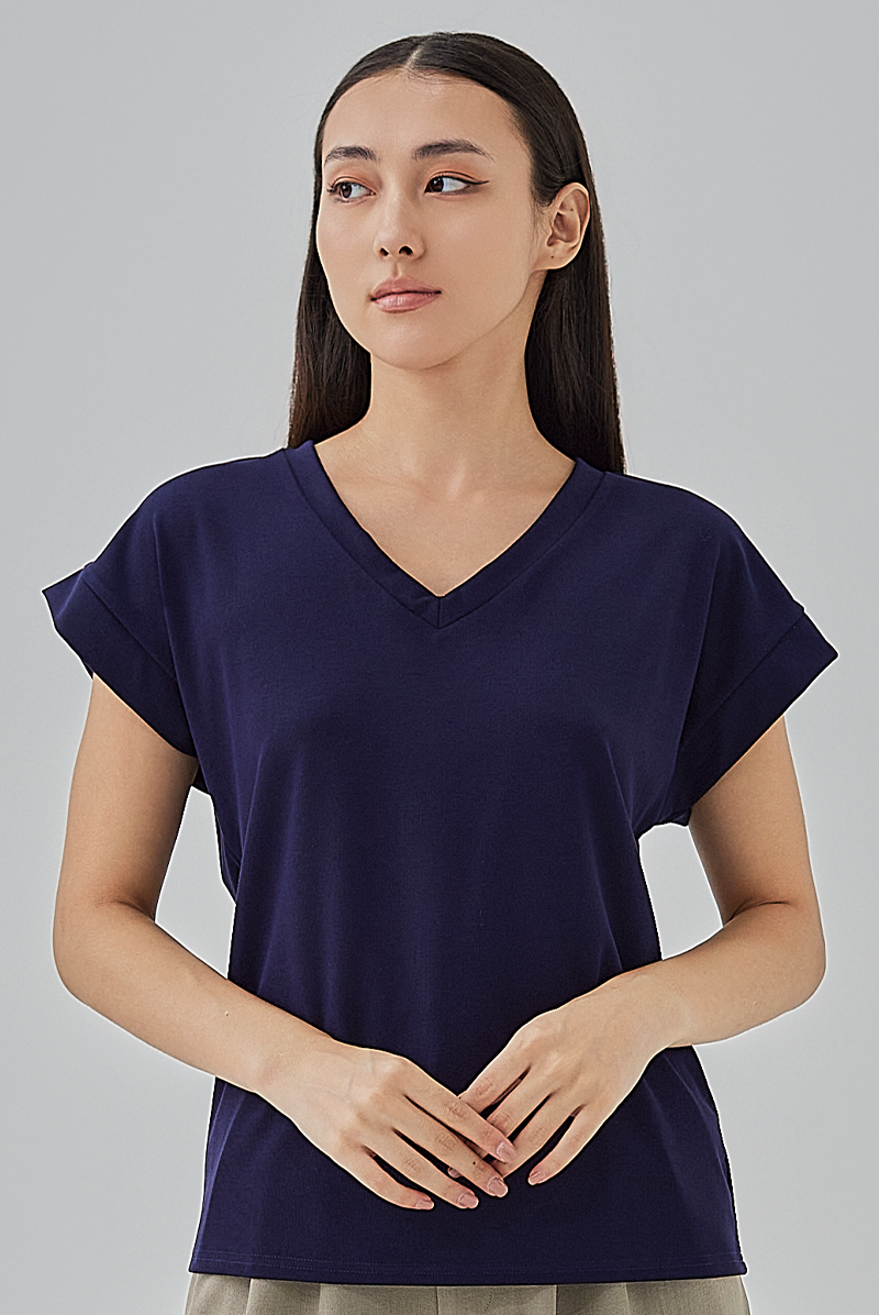 Meara Short Kimono Sleeves Top in Navy Blue
