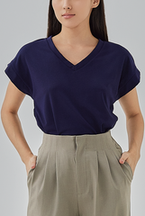 Meara Short Kimono Sleeves Top in Navy Blue