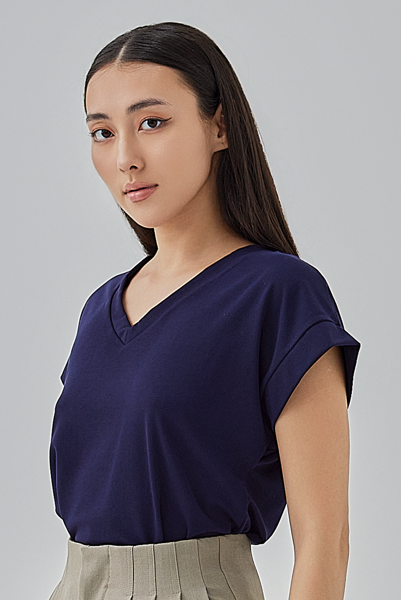 Meara Short Kimono Sleeves Top in Navy Blue