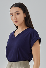 Meara Short Kimono Sleeves Top in Navy Blue