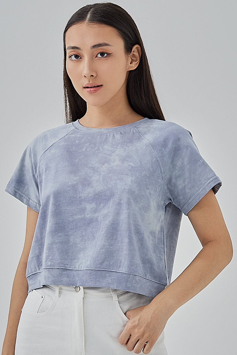 Luisa Crew Neck Cropped Top in Slate Grey