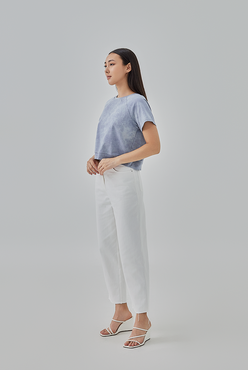 Luisa Crew Neck Cropped Top in Slate Grey