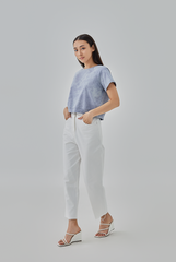 Luisa Crew Neck Cropped Top in Slate Grey