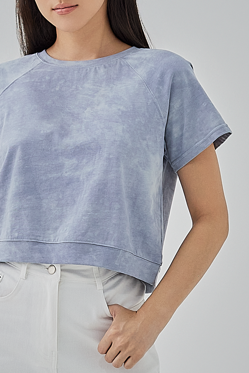 Luisa Crew Neck Cropped Top in Slate Grey