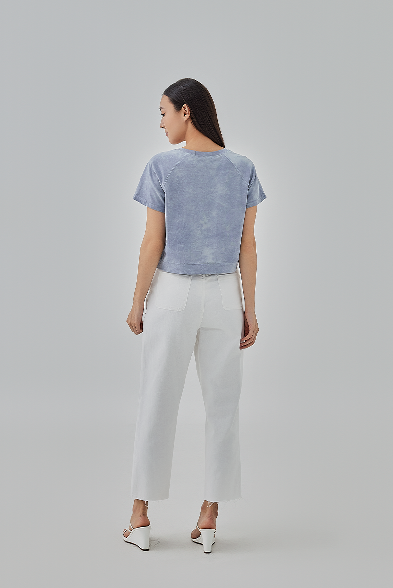 Luisa Crew Neck Cropped Top in Slate Grey
