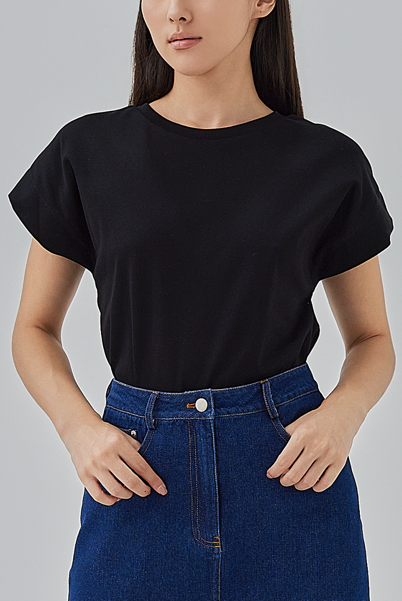 Lauren Short Kimono Sleeves T-Shirt in Black