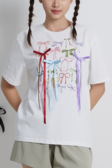 Calista Colourful Ribbons T-Shirt in White