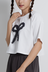 Bowie Ribbon Cropped T-Shirt in White