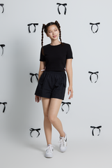 Amalie Side Ribbons Baby Tee in Black