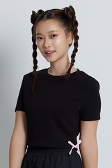 Amalie Side Ribbons Baby Tee in Black