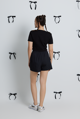 Amalie Side Ribbons Baby Tee in Black