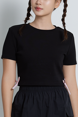 Amalie Side Ribbons Baby Tee in Black