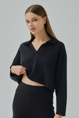 Nila Johnny V Collar Waffle Knit Top
