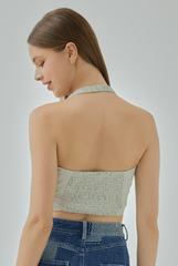 Kaylia Gingham Ruched Halter Crop Top