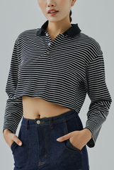Carlie Striped Long Sleeves Polo Tee