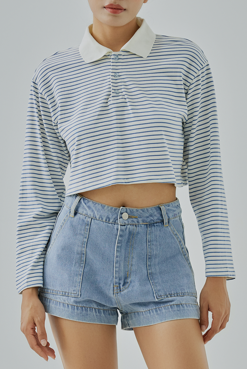Carlie Striped Long Sleeves Polo Tee