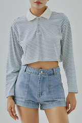 Carlie Striped Long Sleeves Polo Tee