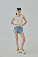 Taffy Quarter Zip Collar Top