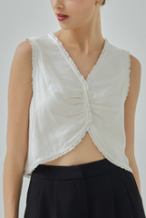 Frey Ruched Front Vest Crop Top in White