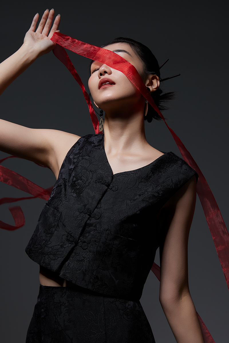Krystal Cheongsam Inspired Top - Black