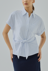 Aubrielia Pinstripes Tie-Front Shirt
