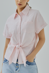 Aubrielia Pinstripes Tie-Front Shirt