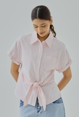 Aubrielia Pinstripes Tie-Front Shirt