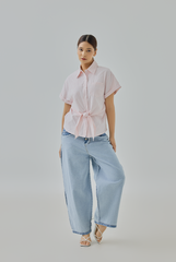 Aubrielia Pinstripes Tie-Front Shirt