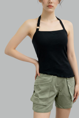 Ellie Ribbed Padded Asymmetrical Halter Top