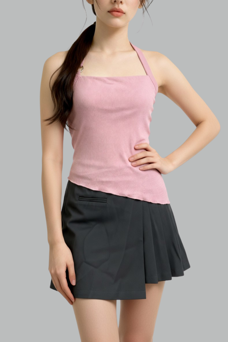 Ellie Ribbed Padded Asymmetrical Halter Top