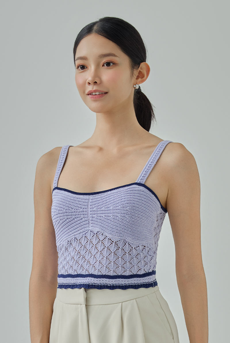 Solla Contrast-Knit Sleeveless Crop Top