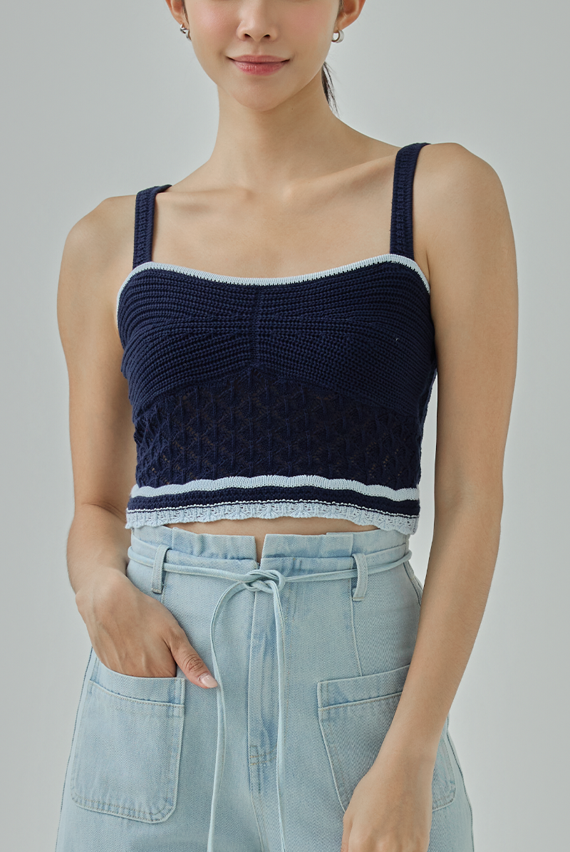 Solla Contrast-Knit Sleeveless Crop Top