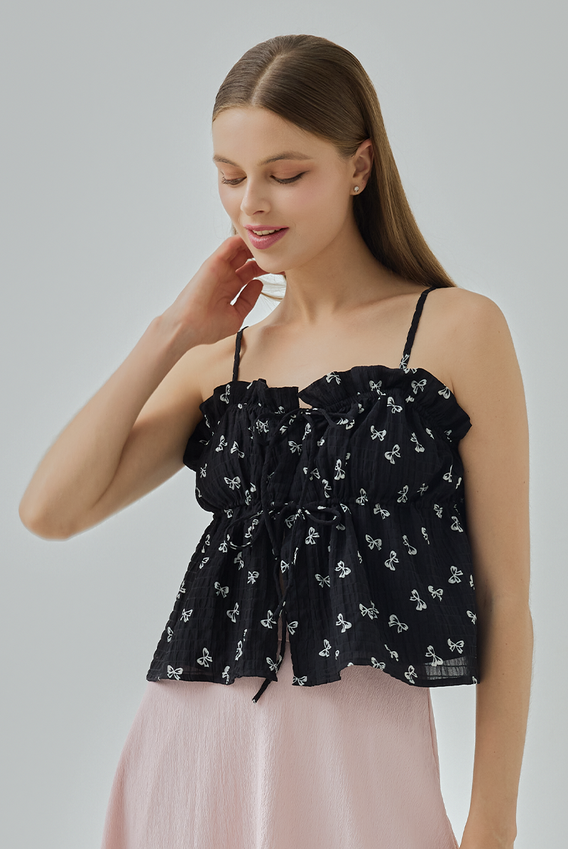Mila Bow Print Front Tie Top