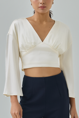 Zel Padded Satin Bell Sleeves Top