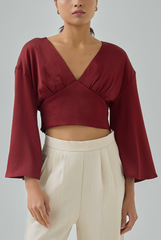 Zel Padded Satin Bell Sleeves Top