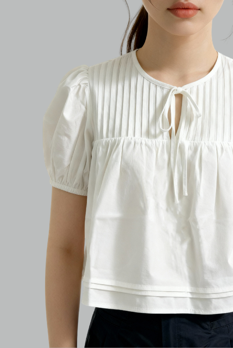 Seraphina Puff Sleeve Pleated Top