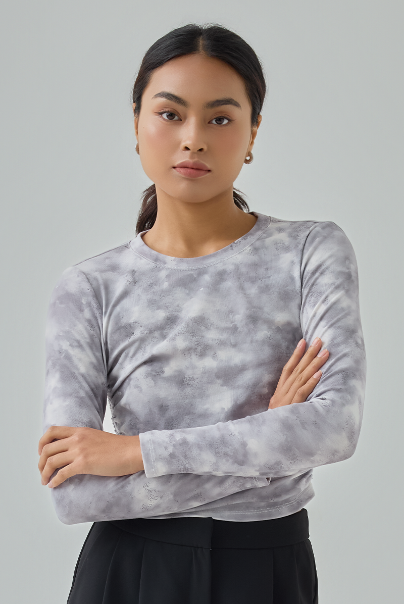 Elyra Watercolor Print Fitted Top