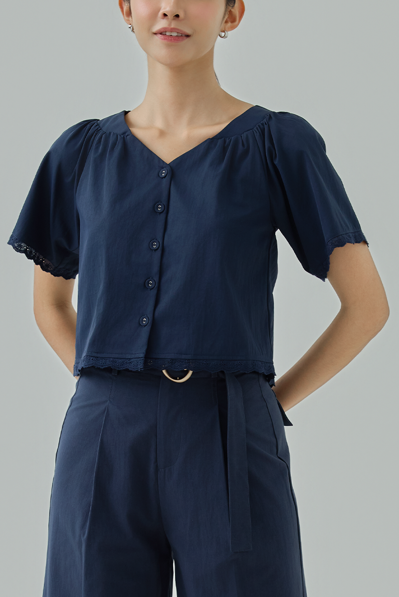 Elias Lace Trim Button Blouse