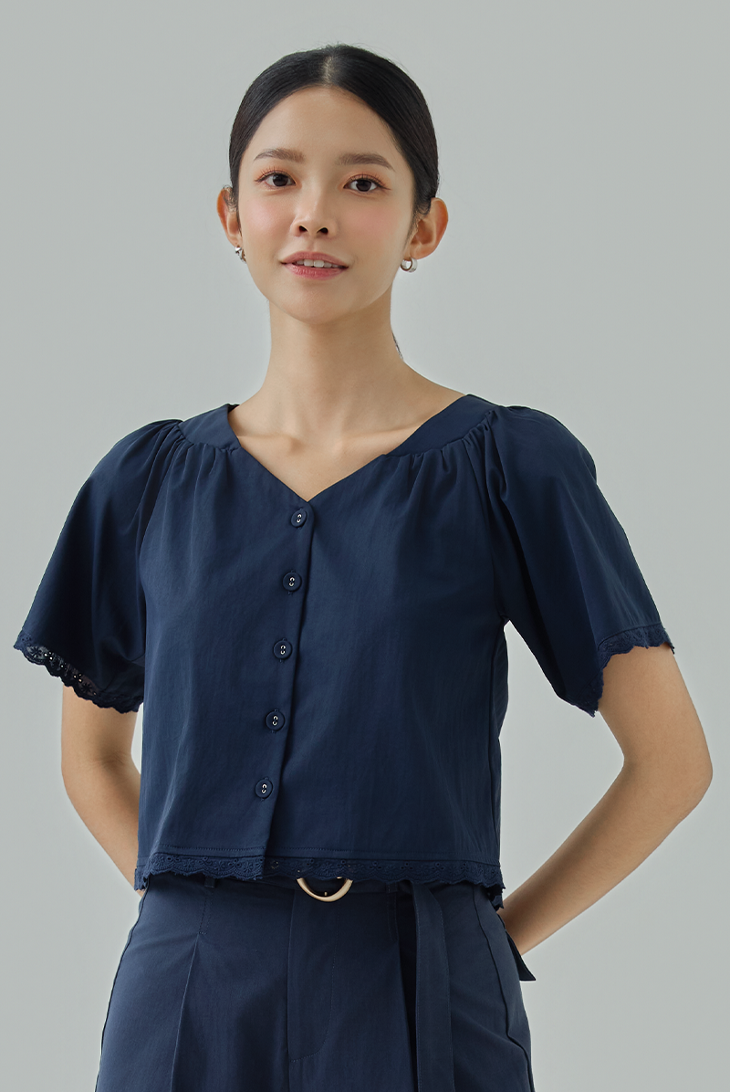 Elias Lace Trim Button Blouse