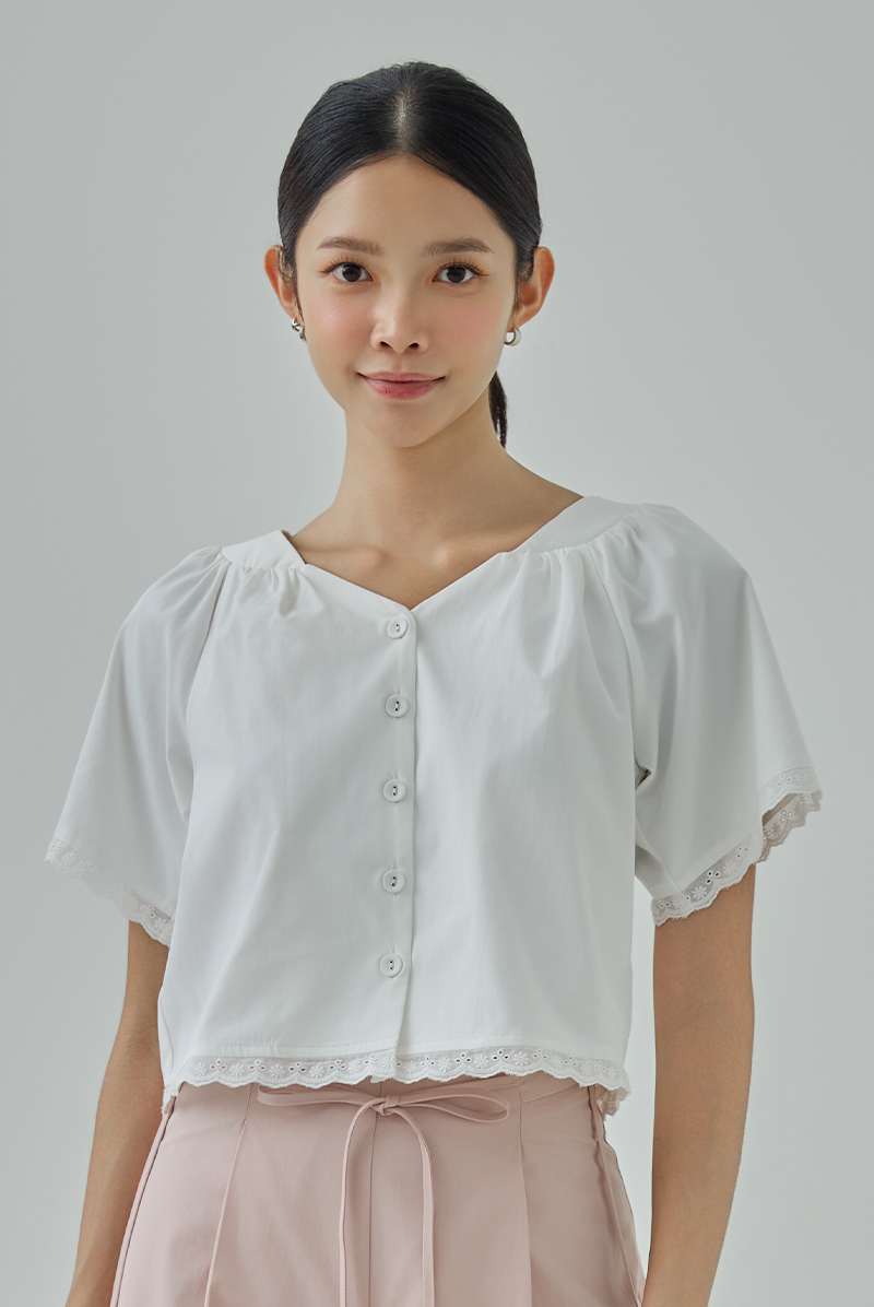 Elias Lace Trim Button Blouse
