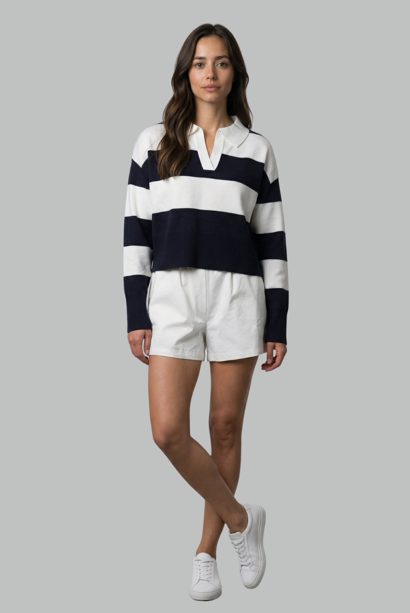 Mara Striped Polo Knit Top