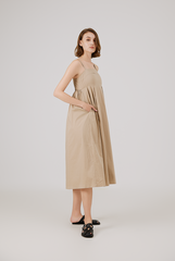 Padded Bust Empire Waist Dress in Khaki 