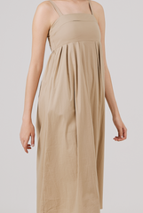 Padded Bust Empire Waist Dress in Khaki 