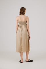 Padded Bust Empire Waist Dress in Khaki 