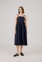 Padded Bust Empire Waist Dress in Navy Blue