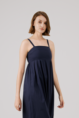 Padded Bust Empire Waist Dress in Navy Blue