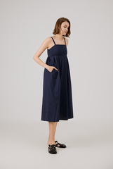 Padded Bust Empire Waist Dress in Navy Blue